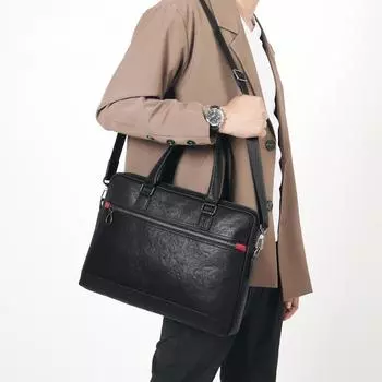 Деловой портфель, модная повседневная трендовая мужская сумка из натуральной кожи премиум-класса, мужская сумка из коровьей кожи с верхним слоем чёрный