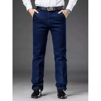 Деловые элитные брюки мужские хлопковые эластичные удобные повседневные брюки мужские свободные прямые джинсы с высокой талией мужской стиль 28 темно-синий