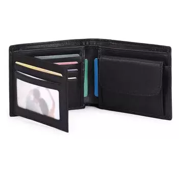 Деловые кошельки из натуральной кожи для мужчин Кожаный кошелек с RFID-блокировкой и 8 слотами для карт чёрный