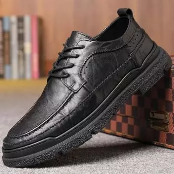 Деловые кожаные туфли, мужские новые модные рабочие туфли-броги с мягкой подошвой на шнуровке и низким верхом 39 чёрный