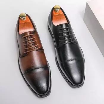 Деловые кожаные туфли мужские остроносые повседневные туфли на шнуровке джентльменские британские туфли большого размера для мужчин свадебные туфли для жениха 38