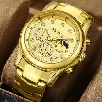 Деловые модные мужские кварцевые часы со стальным ремешком, светящиеся в темноте многофункциональные часы