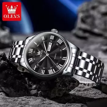 Деловые мужские часы Классические водонепроницаемые светящиеся кварцевые мужские часы с календарем из стальной полосы Роскошные деловые мужские подарочные часы синий