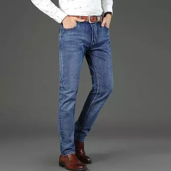 Деловые мужские джинсы повседневные прямые эластичные модные классические синие черные рабочие джинсовые брюки мужская одежда 40 чёрный