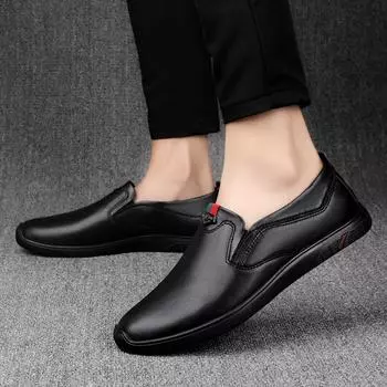 Деловые мужские кожаные туфли, дышащие повседневные мокасины, модные роскошные мужские кроссовки на мягкой подошве без застежек Erkek Ayakkab 37 чёрный