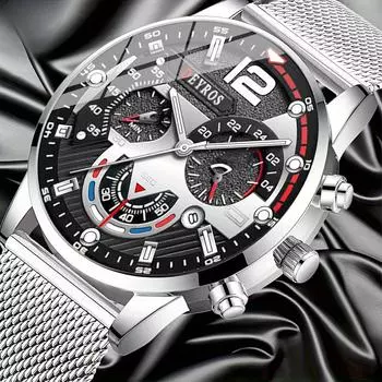 Деловые мужские кварцевые наручные часы с календарем, модные мужские часы с сетчатым ремешком, идеальный выбор для подарков мужчинам