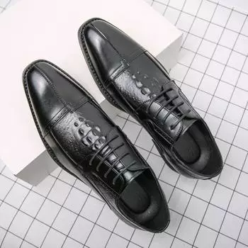 Деловые мужские туфли класса люкс Brogue мужские туфли, деловые кожаные туфли, офисные туфли-оксфорды на шнуровке, модные свадебные туфли, обувь для мужчин среднего возраста 37 чёрный