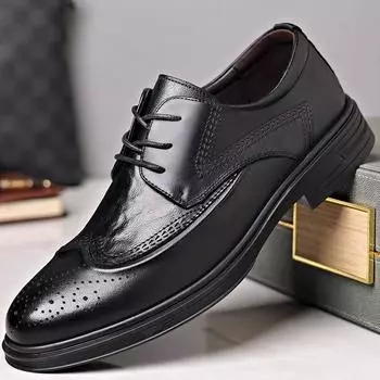 Деловые новые дышащие деловые туфли с мягкой подошвой, мужские кожаные кожаные туфли на шнуровке с нескользящим носком 38 чёрный