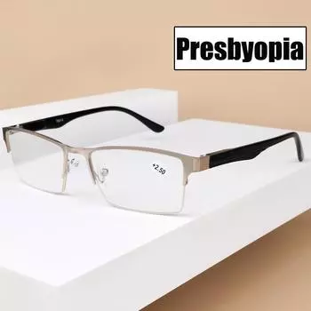 Деловые очки для чтения для женщин и мужчин, модные модные металлические оправы с защитой от синего света, очки для дальнозоркости, очки по рецепту +1.0