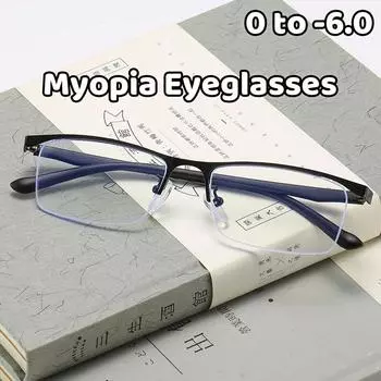 Деловые полуоправы мужские очки для близорукости с защитой от синего света, готовые полуоправы, сверхлегкие гибкие очки для коррекции зрения 0