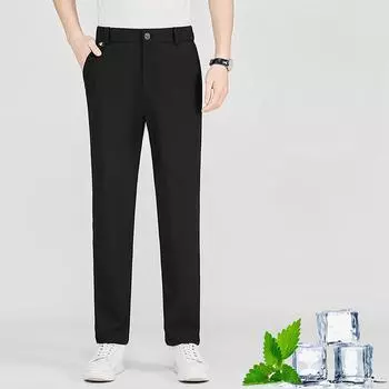 Деловые повседневные брюки большого размера, мужские летние тонкие брюки из быстросохнущего шелка, маленькие костюмные брюки, универсальные и большие удобные прямые брюки M чёрный