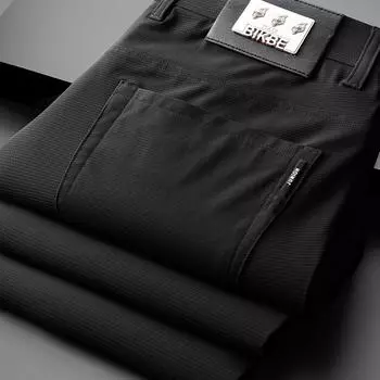Деловые повседневные брюки из ледяного шелка, мужские приталенные брюки со средней посадкой, летние тонкие мужские брюки прямого кроя 40 чёрный