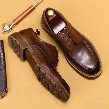 Деловые повседневные кожаные туфли мужские из натуральной кожи мягкие кожаные мягкие подошвы летние дышащие толстые подошвы увеличивающие рост туфли 38 коричневый