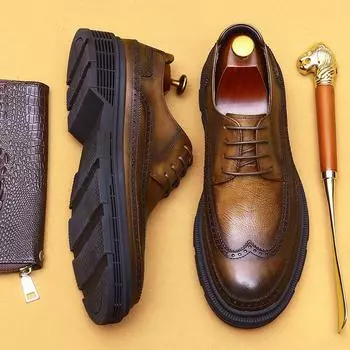 Деловые повседневные кожаные туфли мужские из натуральной кожи мягкие кожаные туфли на платформе британские мужские туфли с гравировкой Brock 39 верблюд