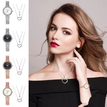 Деловые повседневные кварцевые часы с ожерельем, женское ювелирное изделие, подарочная комбинация разноцветный