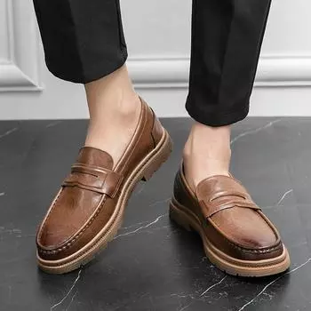 Деловые повседневные мужские кожаные туфли с острым носком Модные и удобные туфли для свадьбы, отдыха на природе, вечеринки, прогулки. Мокасины без застежек 38 чёрный