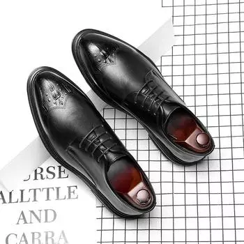 Деловые повседневные туфли мужские туфли с блочным принтом модные заостренные туфли на шнуровке из кожи 9626-G 38 чёрный