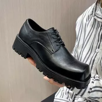 Деловые туфли британские квадратные кожаные туфли мужские высокого класса нишевый дизайн молодежные повседневные черные туфли Bede 36721-T 38 чёрный