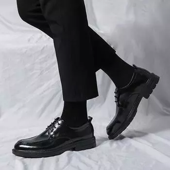 Деловые туфли-оксфорды, мужские кожаные туфли, высококачественная официальная мужская повседневная обувь на толстой подошве, удобная обувь, мужские туфли на шнуровке 38 чёрный