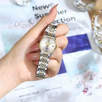 Деловые женские водонепроницаемые кварцевые часы из нержавеющей стали с золотым браслетом, часы с дисплеем даты, спортивные женские часы чёрный