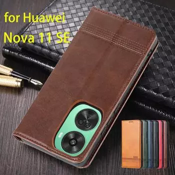 Deluxe Magnetic Adsorption Leather Fitted Case for Huawei Nova 11 SE / Nova11 SE Flip Cover Protective Case Capa Fundas Coque for Nova 11 SE&Only Case