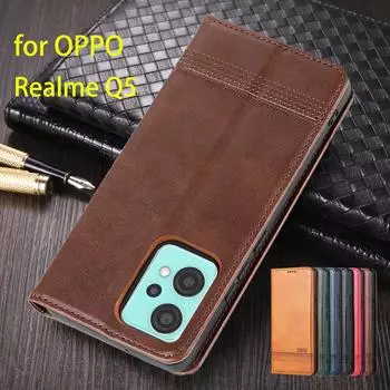 Deluxe Magnetic Adsorption Leather Fitted Case for OPPO Realme Q5 Q 5 Flip Cover Protective Case Capa Fundas Coque Realme Q5&Only Case