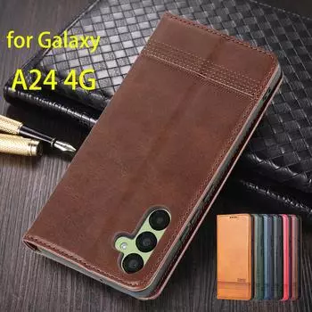 Deluxe Magnetic Adsorption Leather Fitted Case for Samsung Galaxy A24 4G Flip Cover Protective Case Capa Fundas Coque for Galaxy A24 4G&Only Case