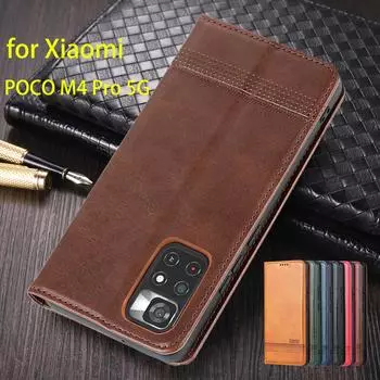Deluxe Magnetic Adsorption Leather Fitted Case for Xiaomi POCOPHONE POCO M4 Pro 5G 6.6 Flip Cover Protective Case Fundas Coque POCO M4 Pro 5G (6.6)&Only Case