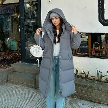 Демисезонная куртка для женщин 2024 зимняя женская хлопковая куртка женская повседневная с капюшоном длинная куртка выше колена женская одежда M белый