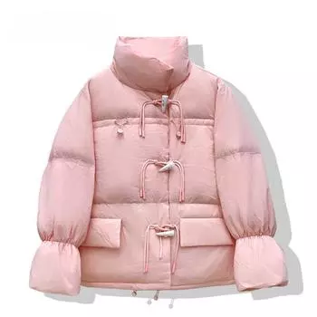 Демисезонная куртка-пуховик для женщин и мужчин невысокого роста, простая короткая роговая пряжка, дизайн 2024, зимний темперамент, новые рукава принцессы S 80-60kg or so синий