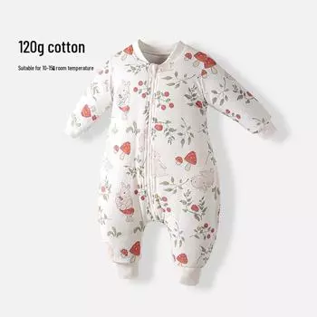 Демисезонный стеганый хлопковый детский спальный мешок на молнии и с длинными рукавами, дизайн против переворотов, стиль с раздельными ножками (120г). 100 (2-3 years, 25-28 lbs)