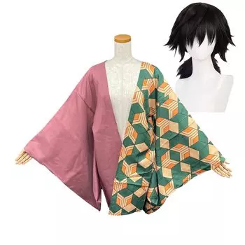 Demon Kimetsu no Yaiba Giyuu Tomioka Парик Haori Набор Косплей Хэллоуин Аниме Giyuu Tomioka [млочное время] Slayer +