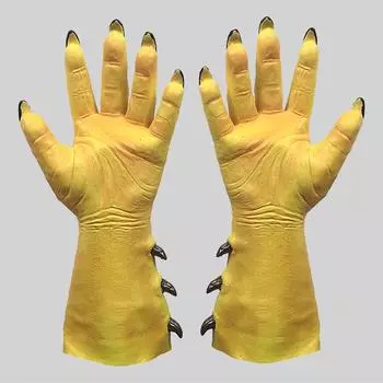 Demon Sinister Hexagon Head Mask And Glove Pair For Halloween And Themed Events Yellow Gloves