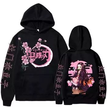 Demon Slayer Anime Hoodies Kamado Nezuko Manga Printed Men Women Hooded Pullovers Oversized Streetwear Male Harajuku Sweatshirt S