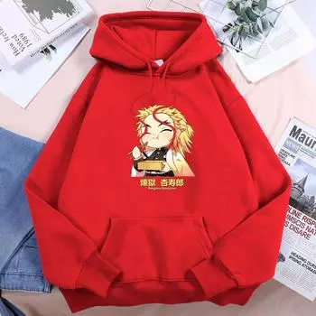 Demon Slayer Anime Very Happy Rengoku Kyoujurou Женские топы Harajuku Аниме Уличная одежда Свободная флисовая толстовка Теплая повседневная женская толстовка S