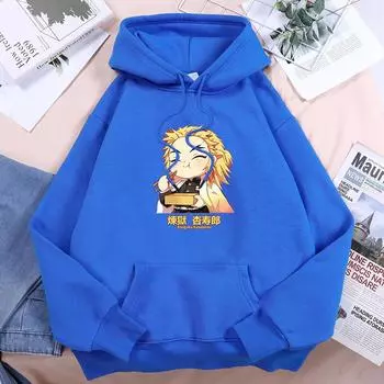 Demon Slayer Anime Very Happy Rengoku Kyoujurou Женские топы Harajuku Аниме Уличная одежда Свободная флисовая толстовка Теплая повседневная женская толстовка S