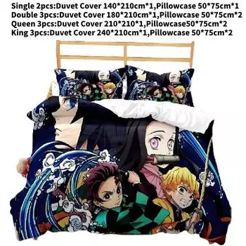Demon Slayer Bedding Set Anime Bed Linen Single Queen King Duvet Cover Sets Single(140x210cm)