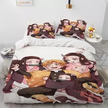Demon Slayer Bedding Set Kamado Nezuko Duvet Cover Set Bedspread Pillowcase King Queen Full Single Size Bed Linen Kids Teen Gift EU Twin 135x200cm