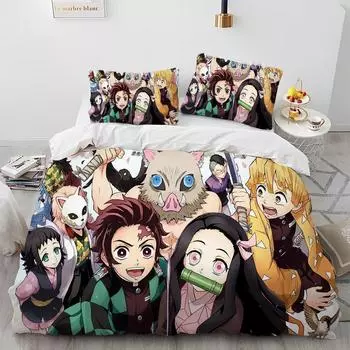 Demon Slayer Bedding Set Kamado Nezuko Duvet Cover Set Bedspread Pillowcase King Queen Full Single Size Bed Linen Kids Teen Gift Eu Twin 135x200cm