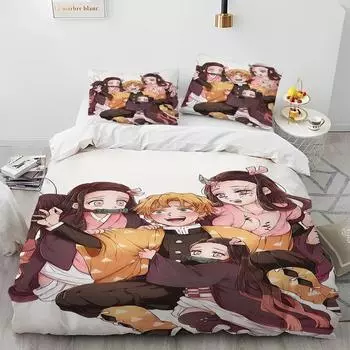Demon Slayer Bedding Set Kamado Nezuko Duvet Cover Set Bedspread Pillowcase King Queen Full Single Size Bed Linen Kids Teen Gift 70x133cm 2pcs