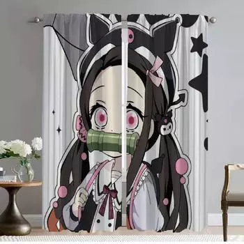 Demon Slayer Curtains for Living Room Curtain Home Interior Curtains 2 Pieces Shades Partition Tulle for Bedroom Kitchen Elegant W50xH70cmx2pcs-CL