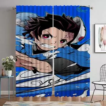 Demon Slayer Halloween Decoration Curtains for Living Room Curtain Home Interior Curtains 2 Pieces Shades Partition Kitchen W50xH70cmx2pcs-CL