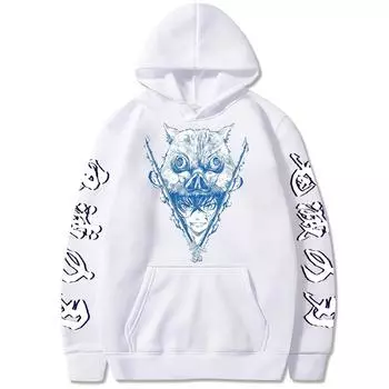 Demon Slayer Japan Anime Long Sleeve Hoodies Men Women Harajuku Hashibira Inosuke Breath Of The Beast Print Oversized Sweatshirt XS чёрный