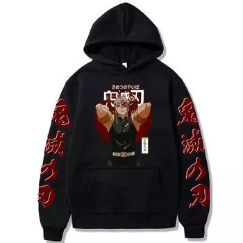 Demon Slayer Japan Anime Uzui Tengen Hoodies Loose Casual Streetwear Kimetsu No Yaiba Aesthetic Graphics Winter warm Sweats XS чёрный