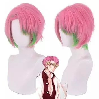 Demon Slayer Kanroji Mitsuri розовый короткий парик косплей костюм термостойкие синтетические волосы Kimetsu no Yaiba мужские парики розовый