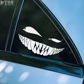 Демон улыбающееся лицо наклейки для автомобиля заднее лобовое стекло автомобиля наклейка забавный авто стайлинг тела украшения наклейка на окно виниловая водонепроницаемая 25x14cm