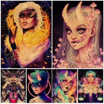 Демонесса и неоновая ведьма Ретро настенная живопись на холсте как постер со зодиаком для ведьм 21cm30cm NoFrame