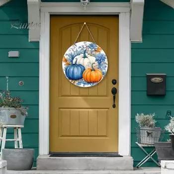 День благодарения Осенняя тыква Дверная табличка Праздник урожая Деревянный кленовый лист Дверная вешалка Настенная табличка для входной двери Украшение A