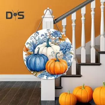 День благодарения Осенняя тыква Дверная табличка Праздник урожая Деревянный кленовый лист Дверная вешалка Настенная табличка для входной двери Украшение A