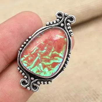 День Благодарения Розовый Тройной Опал Драгоценный Камень Твердый Стерлингового Серебра 925 Женское Кольцо Ювелирные Изделия 4 розовый